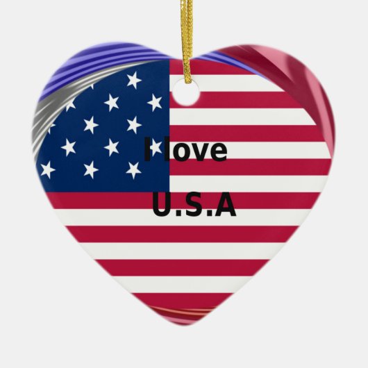 I Liebe U.S.A. Swirl: Patriotische Herzkunst Print Keramikornament (Vorne)