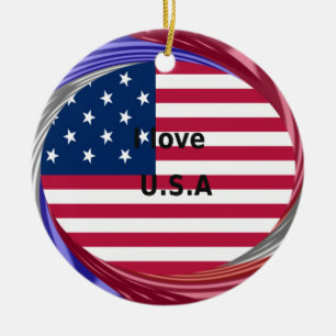 I Liebe U.S.A. Swirl: Patriotische Herzkunst Print Keramikornament