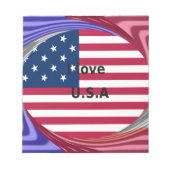 I Liebe U.S.A. Swirl: Patriotische Herzkunst Print Notizblock (Vorderseite)
