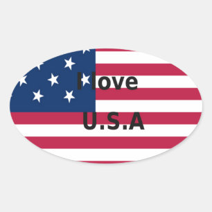 I Liebe U.S.A. Swirl: Patriotische Herzkunst Print Ovaler Aufkleber
