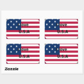 I Liebe U.S.A. Swirl: Patriotische Herzkunst Print Rechteckiger Aufkleber (Blatt)
