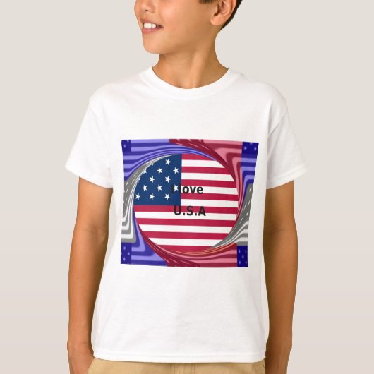 I Liebe U.S.A. Swirl: Patriotische Herzkunst Print T-Shirt (Vorderseite)