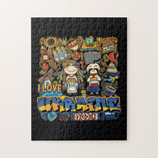I Liebe Ukraine Doodle mit ukrainischer Flagge Puzzle (Vertikal)