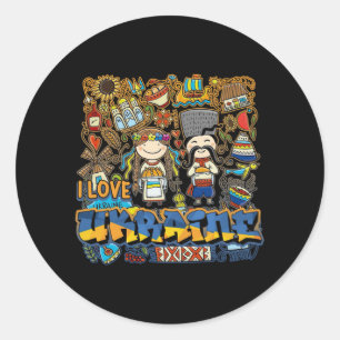 I Liebe Ukraine Doodle mit ukrainischer Flagge Runder Aufkleber