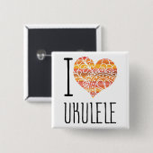 I Liebe Ukulele Orange Mandala Herz Button (Vorne & Hinten)