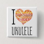 I Liebe Ukulele Orange Mandala Herz Button (Vorderseite)