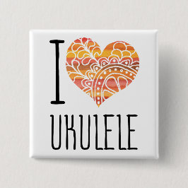 I Liebe Ukulele Orange Mandala Herz Button