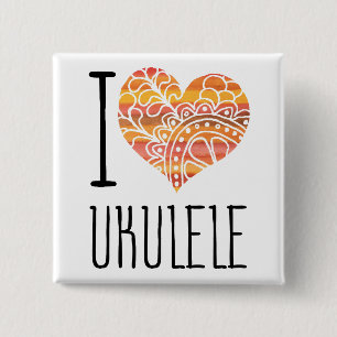 I Liebe Ukulele Orange Mandala Herz Button