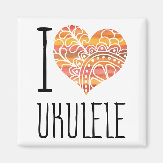 I Liebe Ukulele Orange Mandala Herz Magnet (Vorne)
