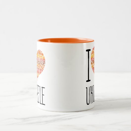I Liebe Ukulele Orange Mandala Herz Zweifarbige Tasse (Mittel)