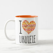 I Liebe Ukulele Orange Mandala Herz Zweifarbige Tasse (Links)