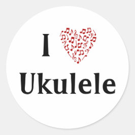 I Liebe Ukulele Rotes Herz Musiknoten Runder Aufkleber