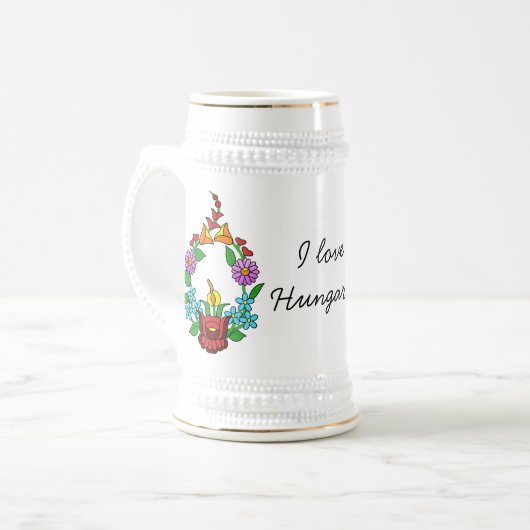 I Liebe Ungarn (Kalocsai) Bierglas (Vorderseite Links)