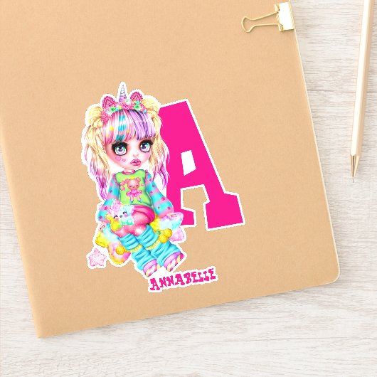 I Liebe Unicorns Kawaii Chibi Girl Aufkleber (Notizbuch)
