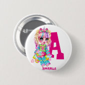 I Liebe Unicorns Kawaii Chibi Girl Button (Vorne & Hinten)