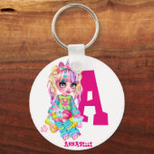 I Liebe Unicorns Kawaii Chibi Girl Schlüsselanhänger (Vorderseite)