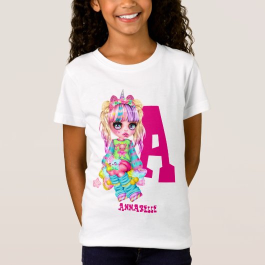 I Liebe Unicorns Kawaii Chibi Girl T-Shirt (Vorderseite)