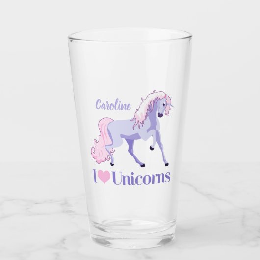 I Liebe Unicorns Niedliches Einhorn Glas (Vorderseite)