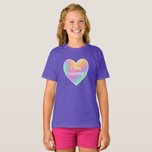 I Liebe Unicorns Rainbow Heart Girls' T - Shirt (Vorne ganz)