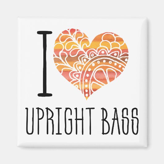 I Liebe Upright Bass Orange Mandala Herz Magnet (Vorne)