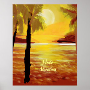I Liebe Urlaub Sunset Ocean PalmTrees Poster