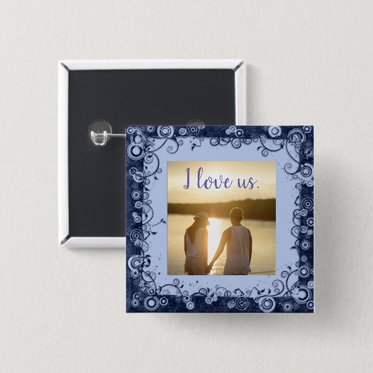 I Liebe US Foto Lila Frame Square Button (Vorne & Hinten)