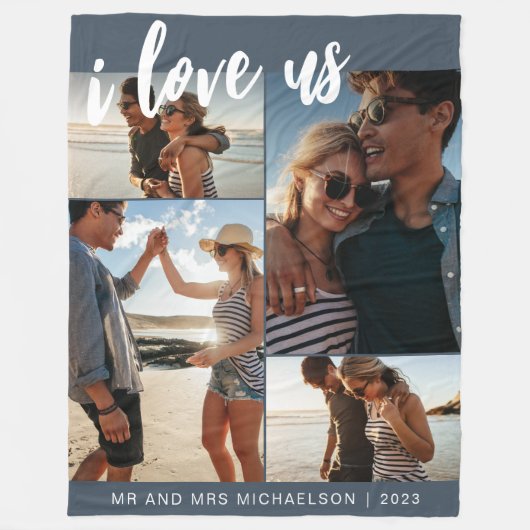 I Liebe us Script Foto Blau und Weiß Fleecedecke (Vorderseite)