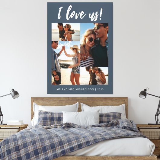 I Liebe us Script Foto Blau und Weiß Leinwanddruck (Insitu (Schlafzimmer))