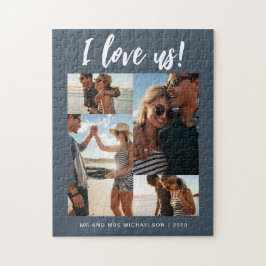 I Liebe us Script Foto Blau und Weiß Puzzle