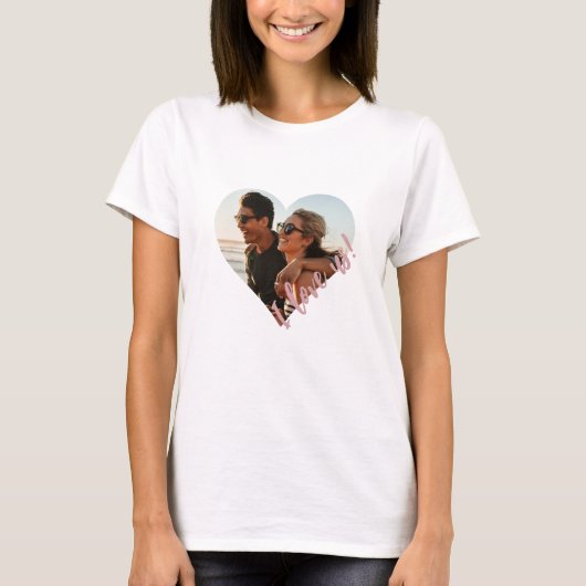 I Liebe us Script Foto Heart Pink T-Shirt (Vorderseite)