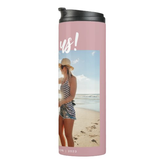 I Liebe us Script Foto Rosa und Weiß Thermosbecher (Nach rechts gedreht)