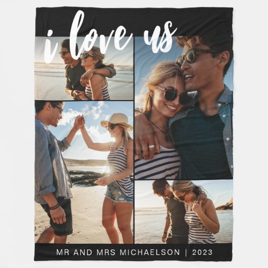 I Liebe us Script Foto Schwarz-Weiß Fleecedecke (Vorderseite)