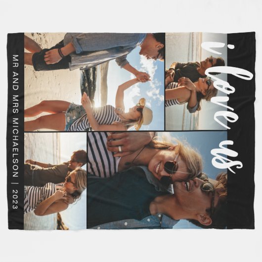 I Liebe us Script Foto Schwarz-Weiß Fleecedecke (Vorderseite (Horizontal))