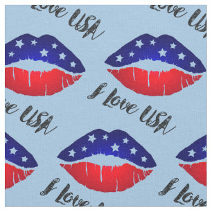 I Liebe USA, Lips Kiss, 4. Juli Unabhängigkeitstag Stoff