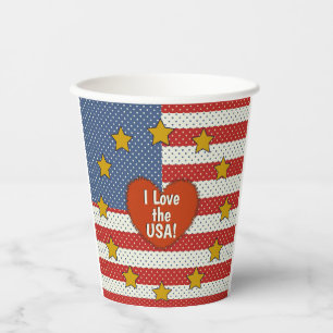 I Liebe USA - Rote, Weiße, Blaue Polka-Dot-Flagge Pappbecher