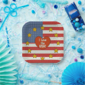 I Liebe USA - Rote, Weiße, Blaue Polka-Dot-Flagge Pappteller (Party)