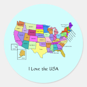 I Liebe USA, USA Staaten Karte Runder Aufkleber