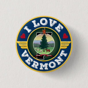 I Liebe Vermont Staatsflagge und Karte Button