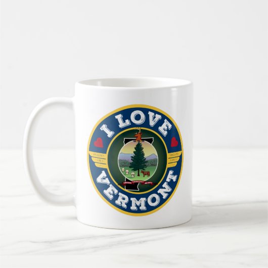 I Liebe Vermont Staatsflagge und Karte Kaffeetasse (Links)
