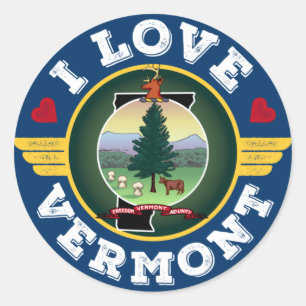 I Liebe Vermont Staatsflagge und Karte Runder Aufkleber