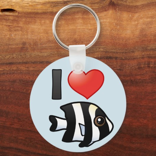 I Liebe Vier Streifen Damselfish Schlüsselanhänger (Vorderseite)