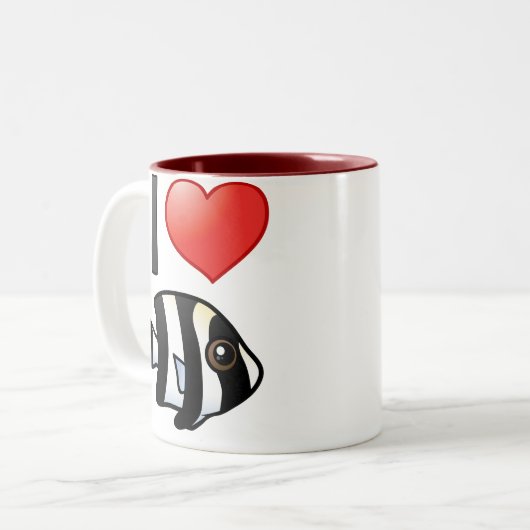 I Liebe Vier Streifen Damselfish Zweifarbige Tasse (Vorderseite Links)