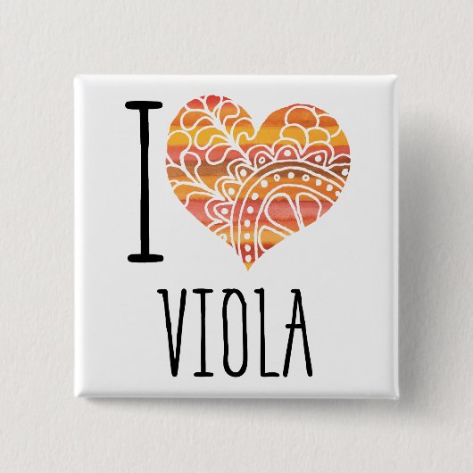 I Liebe Viola Orange Mandala Herz Button (Vorderseite)
