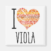 I Liebe Viola Orange Mandala Herz Magnet (Vorne)