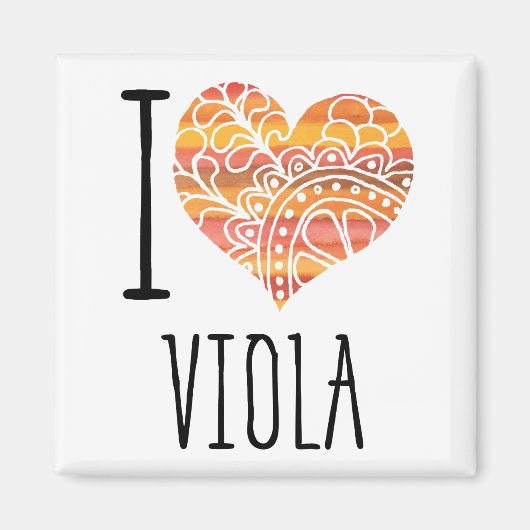 I Liebe Viola Orange Mandala Herz Magnet (Vorne)