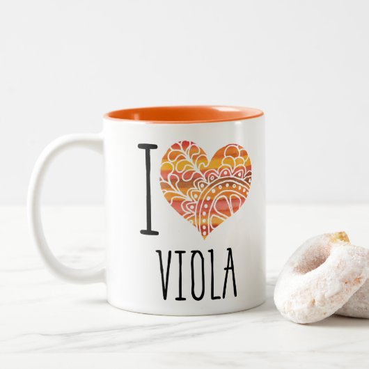 I Liebe Viola Orange Mandala Herz Zweifarbige Tasse (Mit Donut)