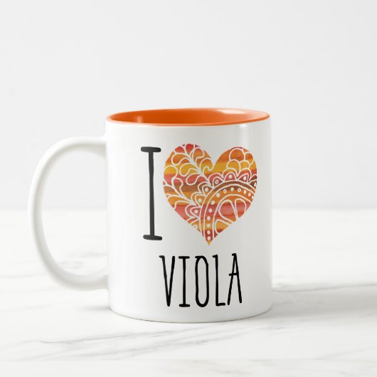 I Liebe Viola Orange Mandala Herz Zweifarbige Tasse (Links)