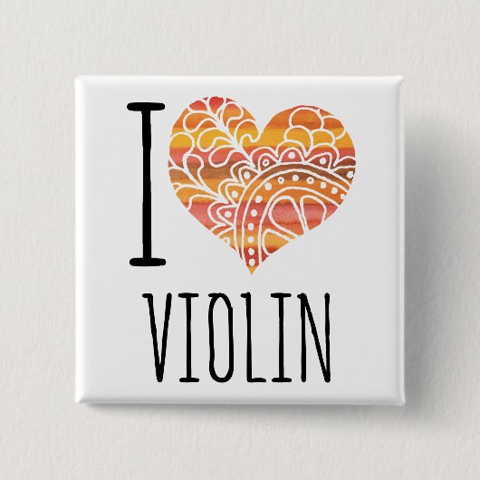 I Liebe Violin Orange Mandala Herz Button (Vorderseite)