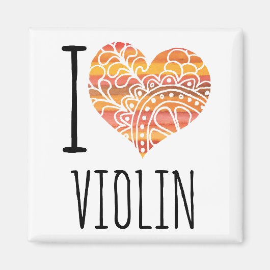 I Liebe Violin Orange Mandala Herz Magnet (Vorne)