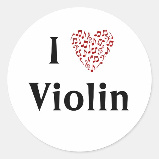 I Liebe Violine Rotes Herz Musiknoten Runder Aufkleber (Vorderseite)